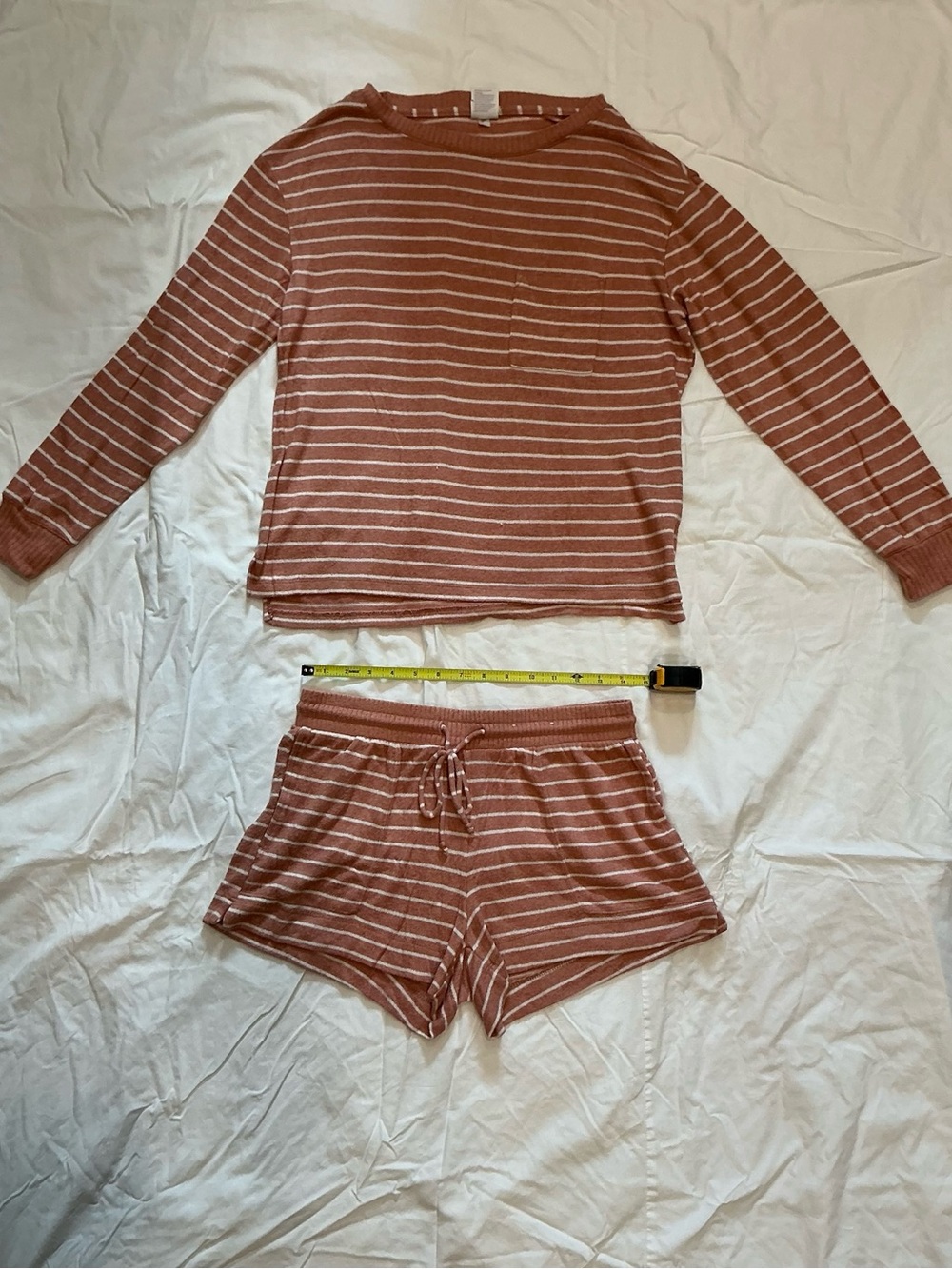 stars above Rusty Rose & White Striped Long-Sleeve Top and Shorts Set
